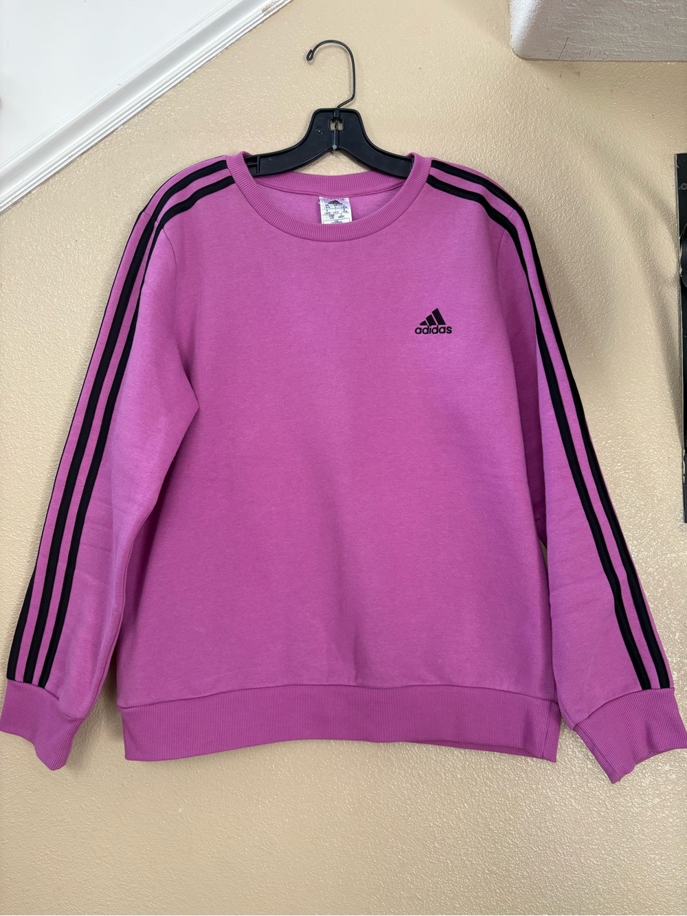 adidas Pink Crewneck Sweatshirt with Black Shoulder Stripes